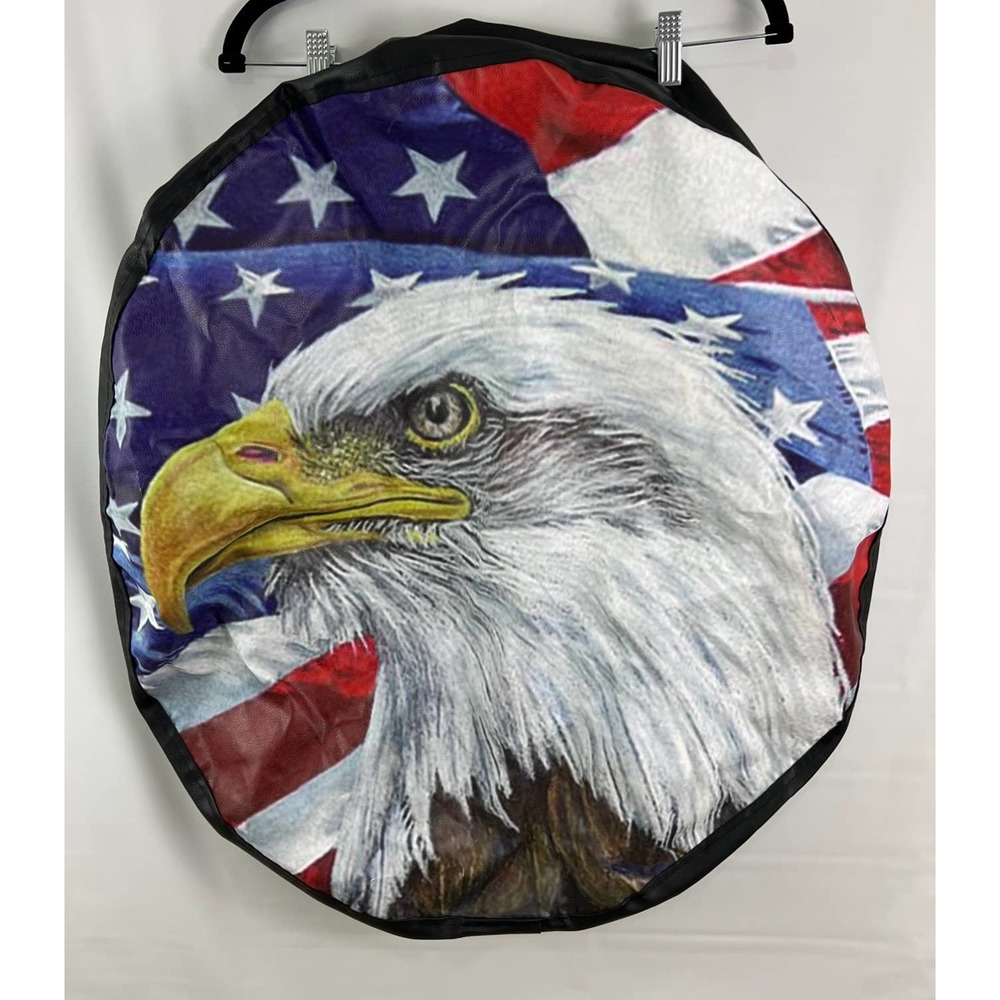 American Eagle American Flag Spare Tire Cover 28in Wheel Pad Vinyl Black Cover